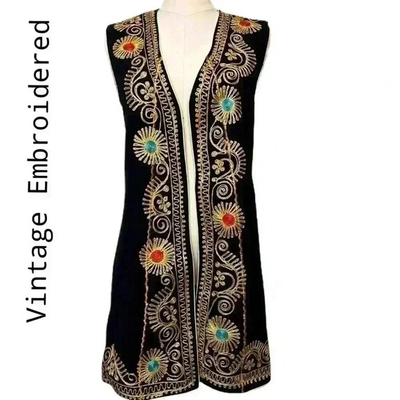 Unique Embroidered Vintage Felt Vest - Picture 1 of 5